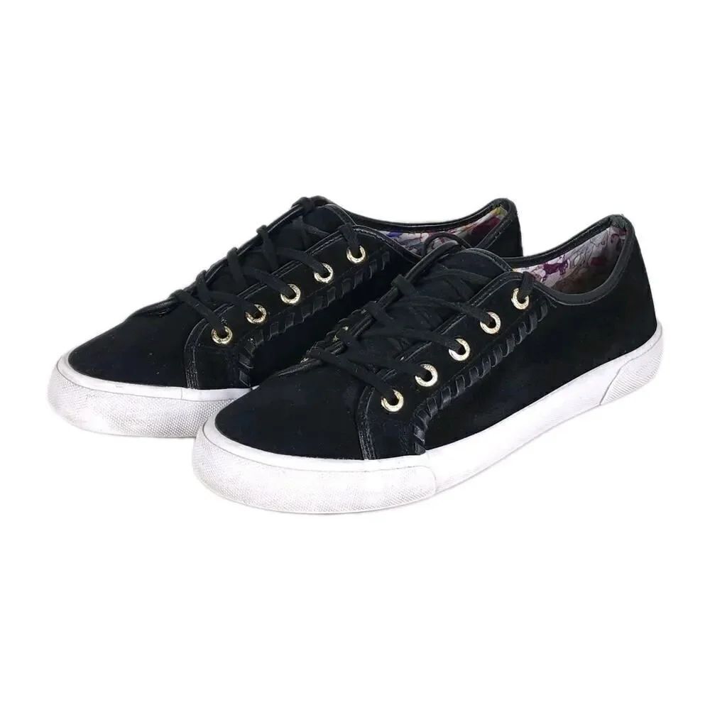 Jack Rogers Women' Carter US8 Black Suede Lace-up Casual Sneakers Shoes